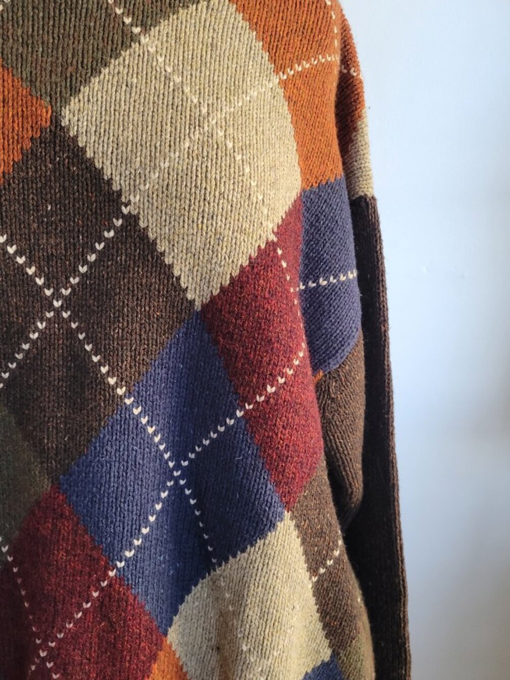 Vintage Haggar Argyle Sweater Men’s L Lambswool Cotton Multicolor Crewneck - Picture 8 of 15